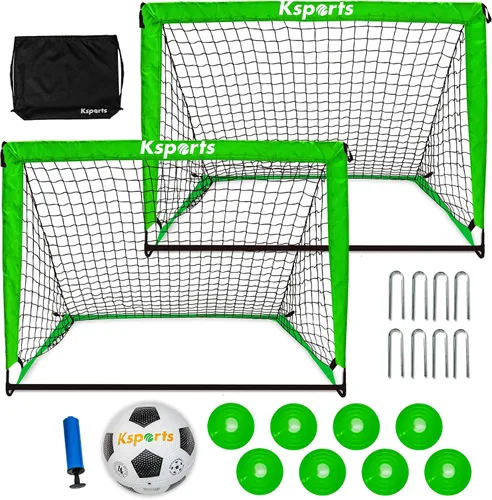 Miniatura 7 de Ksports Portería de fútbol portátil Red de fútbol para entrenamiento de patio trasero Incluye pelota de fútbol, bomba, 8 conos de entrenamiento