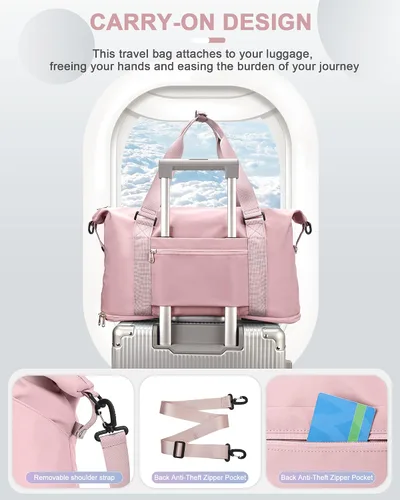 Miniatura 6 de Bolsa de viaje para mujeres y hombres, bolsa de fin de semana, S4-rosa