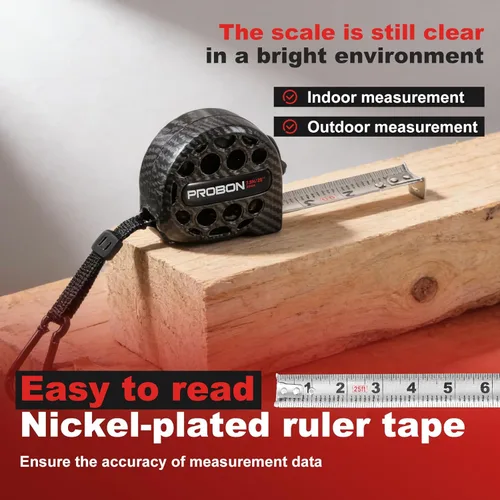 Miniatura 5 de Cinta métrica negra 25FT/7.5M de acero inoxidable con escala de doble cara, impermeable, retráctil, cinta de medición práctica para construcción