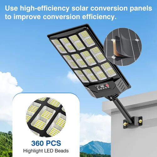 Miniatura 9 de Luces de calle solares para exteriores impermeables, luz de inundación solar de 60000 lm de amplio ángulo, luz de estacionamiento LED con sensor