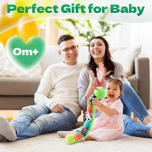 Miniatura 6 de HEMRLY Juguetes de Regalo para Bebés, Juguete Sensorial de 0-6 Meses, Peluche Musical de Oruga con Mordedor Suave, Sonajero para el Tiempo Boca Verde