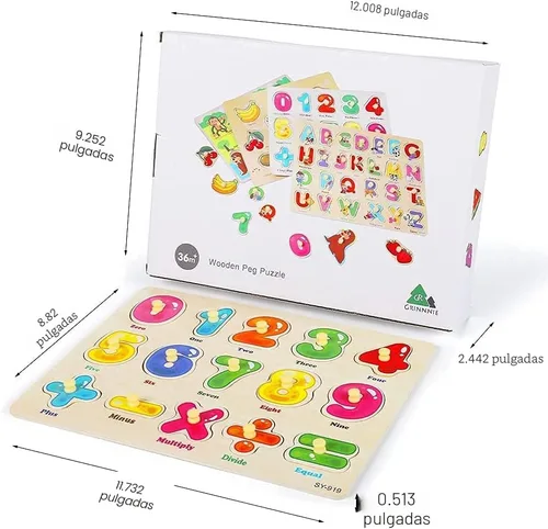 Miniatura 6 de GRINNNIE - Rompecabezas de madera para niños pequeños de 3, 4, 5 años, juego de 4 rompecabezas de aprendizaje educativo Montessori, números, letras