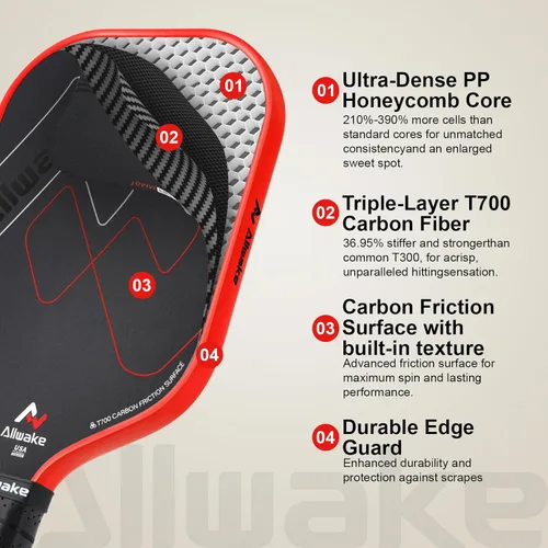 Miniatura 4 de T700 Carbon Fiber Pickleball Paddles - USAPA Approved 8.0oz Lightweight Design Honeycomb Polymer Core for Control & Power Textured Surface +