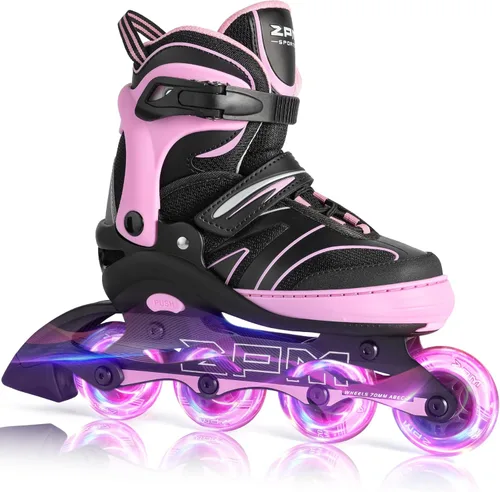 2PM SPORTS Patines en línea ajustables para niños de 4 a 12 años, patines en línea juveniles para niñas y niños de 5 a 8 a 12 años con ruedas de luz