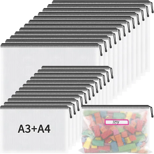 Miniatura 10 de Umriox Bolsas de malla con cremallera, A3+A4 (12 colores, 24 paquetes), bolsas de almacenamiento grandes, bolsas con cremallera para suministros