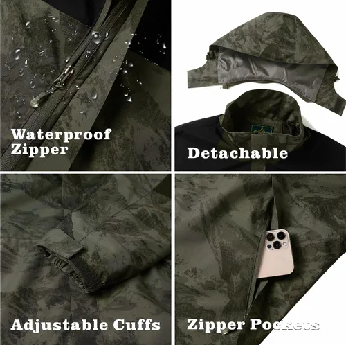 Miniatura 19 de GIISAM Chaqueta de lluvia para hombre, impermeable, ligera, para exteriores, rompevientos con capucha