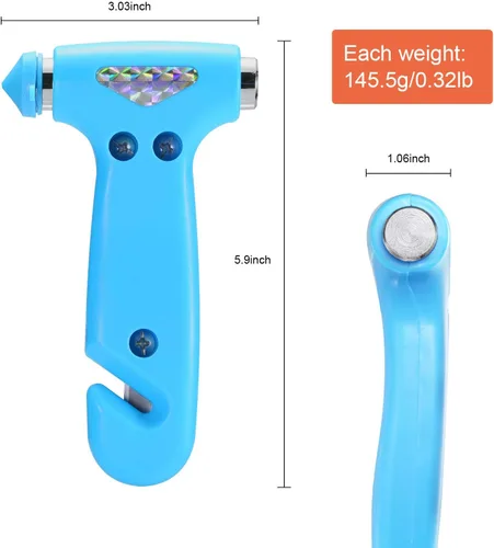 Miniatura 3 de THINKWORK Martillo de seguridad para el automóvil para regalos de adolescentes y hombres, herramienta de escape de emergencia tres en uno azul