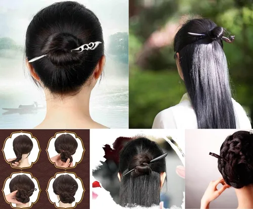 Miniatura 5 de Palillos clásicos hechos a mano tallados para el cabello, sándalo negro natural (ébano), palillos para peinar, accesorio para hacer updo, 7 pulgadas