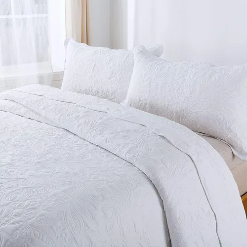 Miniatura 72 de HoneiLife - Juego de colcha de tamaño Queen, juego de ropa de cama de pana bordada de 3 piezas, colcha de lujo, ligera, cálida, para todas las Pana