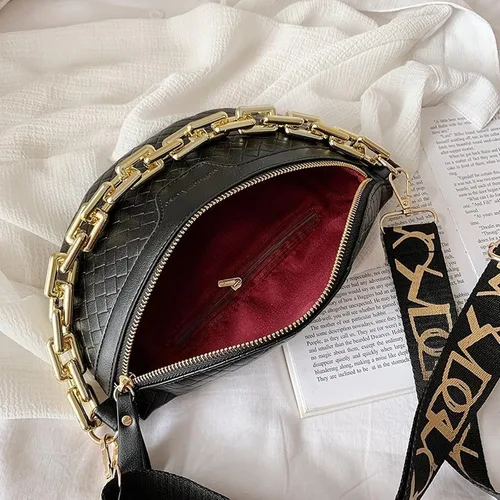 Miniatura 4 de Riñonera de cadena gruesa para mujer, bolso de cintura de cuero a cuadros, bolso cruzado de hombro, bolsos de pecho de lujo, bolsos de diseñador