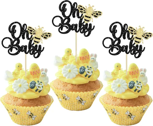 Miniatura 11 de 24 piezas de adornos para cupcakes de abejorro, figura pequeña de mariquita de resina, adornos para cupcakes de abeja, Oh Babee, decoraciones