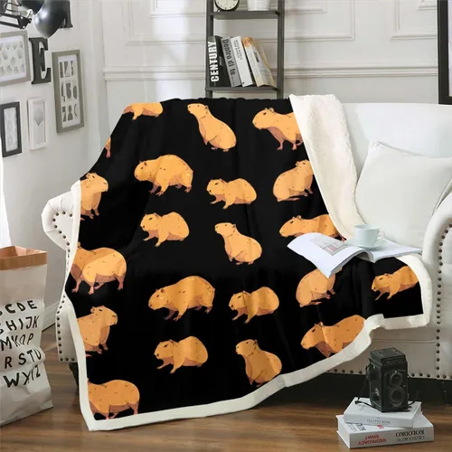 Miniatura 12 de Erosebridal Manta de Capybara de dibujos animados de 40 x 50 pulgadas para niños, bonita manta de vellón marrón Capybaras para niños y niñas, manta