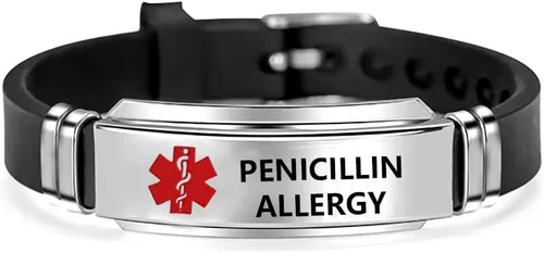 Miniatura 10 de NanMuc Pulsera de identificación de alerta médica roja de primeros auxilios de emergencia grabada con láser Alerta de salud ajustable pulsera
