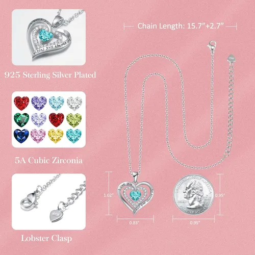Miniatura 4 de Birthstone Jewelry Heart Pendant Necklace for Birthday Anniversary Presents for Mother's Day, Valentine's Day, Christmas Gemstone Necklaces for Her
