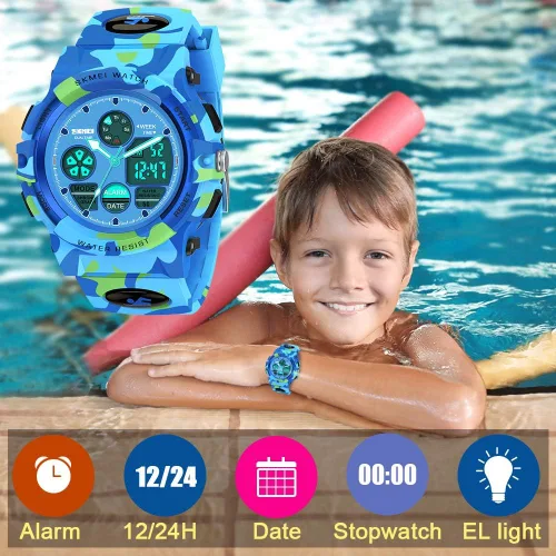Miniatura 5 de SYOKZEY Reloj deportivo digital LED impermeable de 164.0ft, para niños y niñas, para exteriores, analógico y digital, con alarma y calendario