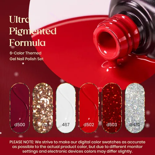 Miniatura 5 de Beetles - Juego de esmaltes de uñas de gel de bastón de caramelo, 6 piezas con brillantina, color rojo burdeos, kit de gel brillante blanco nieve