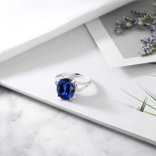 Miniatura 49 de Gem Stone King Anillo solitario con piedra preciosa de 3.00-7.00 quilates Plata de ley 925 Ovalado de 0.47 x 0.49 pulgadas Anillo