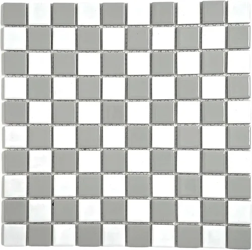 Tenedos Mosaico cuadrado de porcelana a cuadros gris y blanco, aspecto brillante, 1-1/8 x 1-1/8 pulgadas para suelos de baño, paredes, salpicaduras