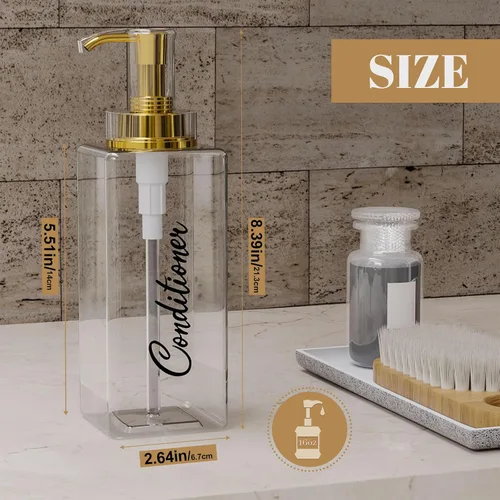 Miniatura 3 de Akalin Dispensador de champú y acondicionador brillante de 16 onzas, juego de 3 botellas brillantes recargables de champú y acondicionador