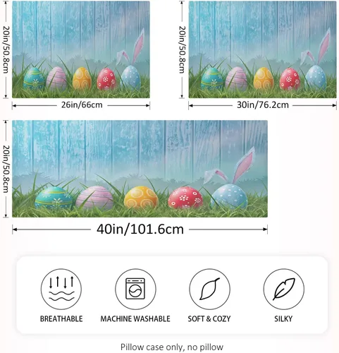 Miniatura 2 de Nander Funda de almohada de satén estándar de Pascua, huevos coloridos y orejas de conejo, funda de almohada para el hogar, funda de almohada suave
