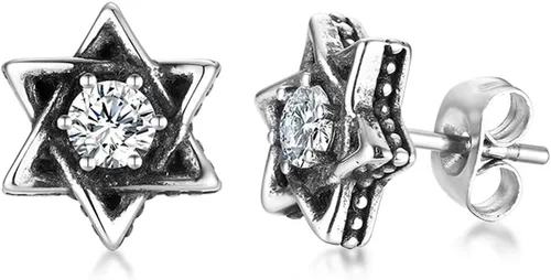 Pendientes retro vintage de acero inoxidable con estrella de David con circonita cúbica
