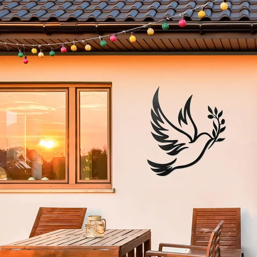 Miniatura 2 de Vivegate Dove of Peace - Arte de pared de metal con rama de olivo – ramas de olivo con contorno negro, decoración de pared de metal de paloma blanca
