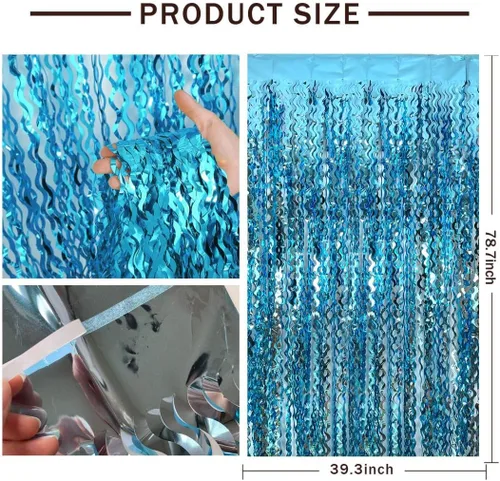 Miniatura 2 de Decoraciones de fiesta con serpentinas azules, fondo de flecos azul pálido, decoración de cumpleaños azul claro, favor de cumpleaños de Frozen