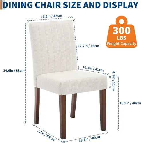 Miniatura 2 de Juego de 2 sillas de comedor tapizadas, sillas laterales de cocina de tela moderna con patas de madera resistentes, diseño Parsons, cómodo lino
