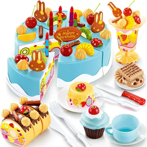 Miniatura 6 de Juego de 38 piezas de decoración de pastel de fiesta de cumpleaños de corte de bricolaje, juego de comida de cocina para corte de frutas, regalo