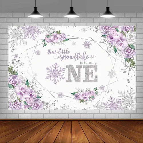 Miniatura 3 de AIBIIN Telón de fondo de invierno de 7 x 5 pies para niña, copo de nieve, color morado, floral, plateado, con purpurina, fondo de fotografía