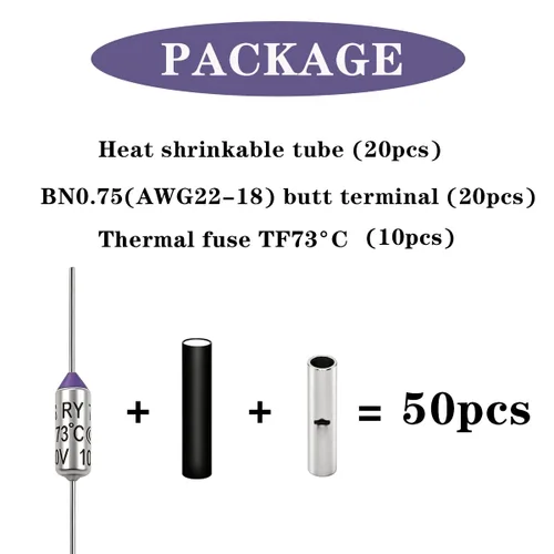 Miniatura 3 de Tnisesm Fusible térmico de metal de 73 grados, 10 unidades, 10 A, 250 V, con conectores a tope no aislados (22-18 AWG) para transformador de motor