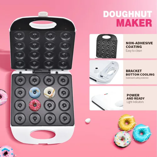 Miniatura 3 de DSP Mini máquina de donas todo en uno de 2 pulgadas, antiadherente, tacto fresco, máquina eléctrica de donas para 16 aperitivos y postres, perfecta