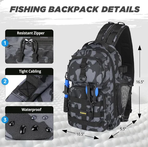 Miniatura 7 de PLUSINNO Mochila de pesca con combinaciones de caña de pescar y carrete, cajas de aparejos, mochila de aparejos impermeable para equipo de pesca