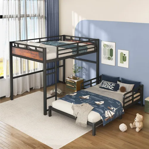 Miniatura 10 de Litera Twin XL sobre Twin XL, literas convertibles de metal que se pueden separar en cama alta y cama baja, estructura de cama resistente