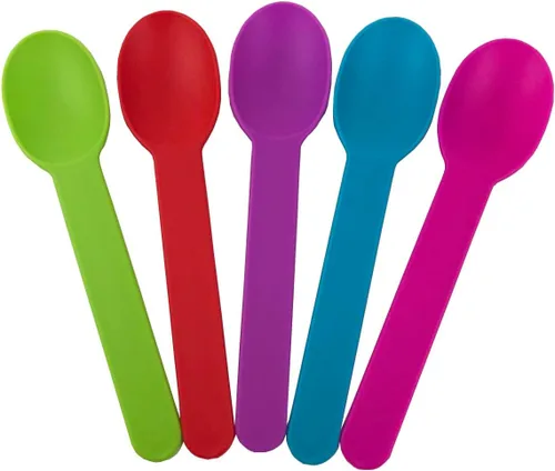 Miniatura 2 de MMvolesy Cucharas de plástico desechables de varios colores surtidos con mango ancho, cuchara de yogur congelado, cucharas de helado, cucharas
