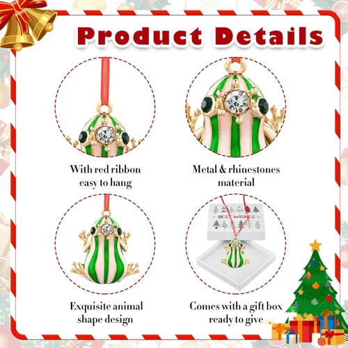 Miniatura 5 de Adornos de Rana Verde para Árbol de Navidad - Adornos de Rana de Navidad de Metal Adornos de Rana Verde Weihnachtsgurke Decoración de Navidad