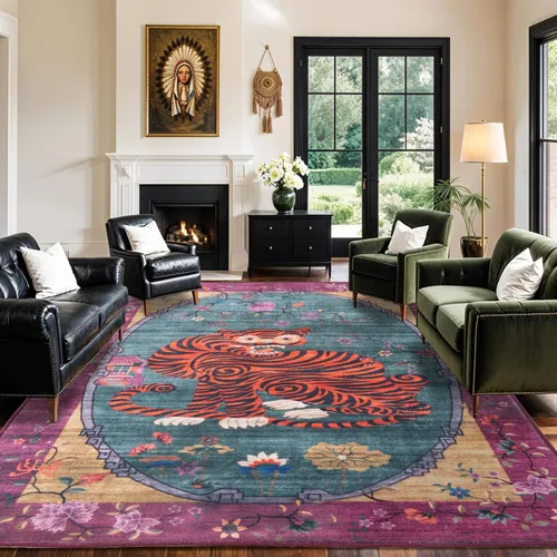 Miniatura 22 de Alfombra de leopardo de 2 x 3 pies para sala de estar, alfombra estética vintage de animales para habitación de niñas, guardería, dormitorio, Azul