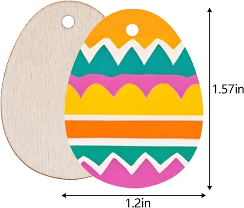 Miniatura 2 de Yookat 50 piezas de adornos de huevo de Pascua con recortes de madera de huevo, manualidades, rebanadas de madera sin terminar para pintar