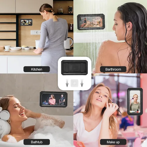 Miniatura 7 de Soporte para teléfono de ducha, resistente al agua, montaje en la pared, rotación de 360°, alta sensibilidad, pantalla táctil, soporte para teléfono