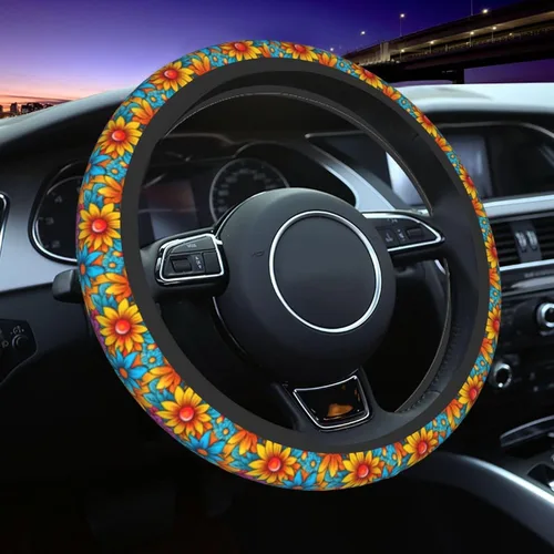 Miniatura 15 de Funda para volante con diseño de vaca, antideslizante, transpirable, absorbente de sudor, adecuada para SUV, camioneta, camión, automóvil