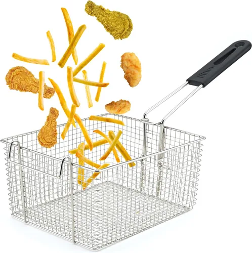 Miniatura 8 de Cesta para freidora eléctrica para freír alimentos, con mango de goma, 7.2 x 8.3 x 4.3 pulgadas, construcción resistente, adecuada para freír pollo