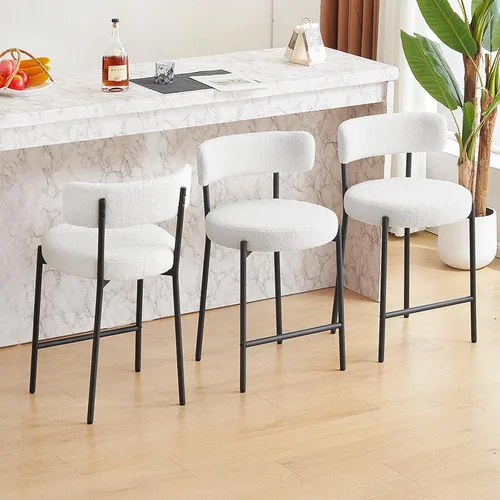 Miniatura 27 de Furniliving - Juego de 2 taburetes de bar giratorios de 26 pulgadas, taburetes modernos de altura de mostrador de cuero sintético con respaldo alto