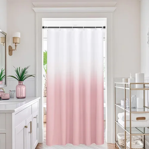 Miniatura 10 de AooHome Cortina de ducha estrecha de tela, juego de cortinas de ducha de tela azul degradado, cortina de ducha de tela lavable azul y blanca