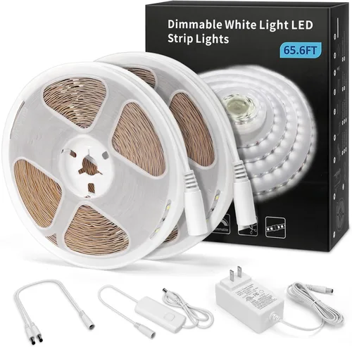 Miniatura 13 de MYPLUS - Tira de luces LED de color blanco, 16.4 pies, luz diurna blanca de 6000 K, cinta de luces LED con 700 lúmenes regulables y 300 LEDs, tira