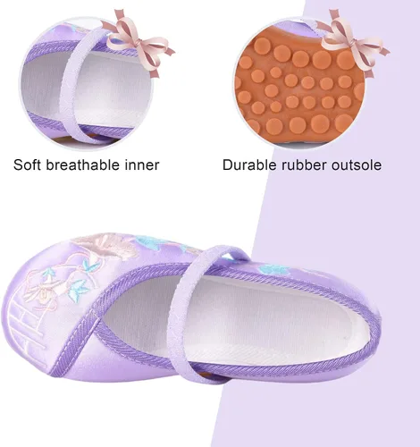 Miniatura 7 de BESSIVIC Zapatos de vestir para niñas, zapatos Mary Jane para niñas con tacón bajo, zapatos planos de ballet de flores de princesa para bodas