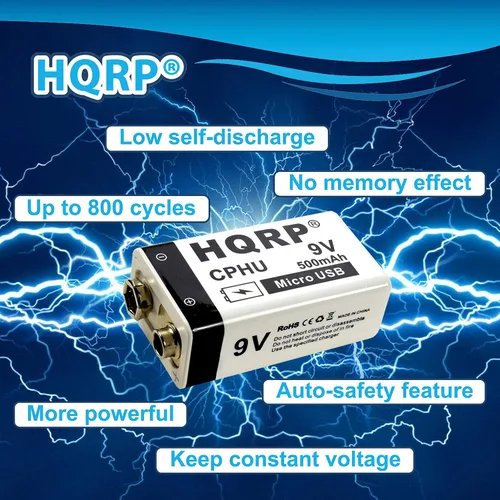 Miniatura 7 de HQRP Paquete de 2 baterías recargables USB de iones de litio de 9 V, alta capacidad, 500 mAh, 9 voltios, carga rápida de 1.5 H, 800 ciclos con cable