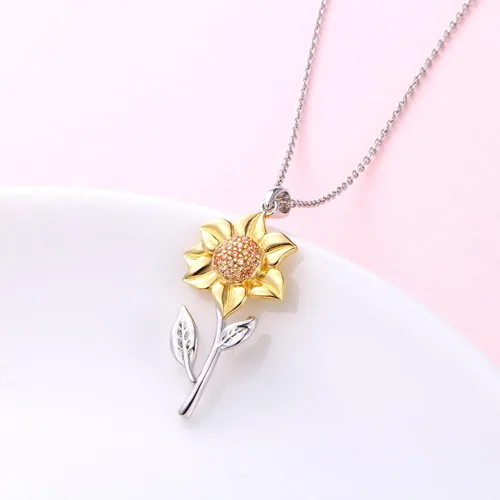 Miniatura 3 de Collar de plata de ley S925 con dije de girasol con circonita cúbica o aretes para mujer de 18.0in