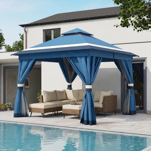 Miniatura 28 de LAUSAINT HOME 8'x8' Outdoor Gazebo, Metal Frame Heavy Duty Patio Canopy Tent Shelter with Double Roofs, Mosquito Nettings and Privacy Screens for