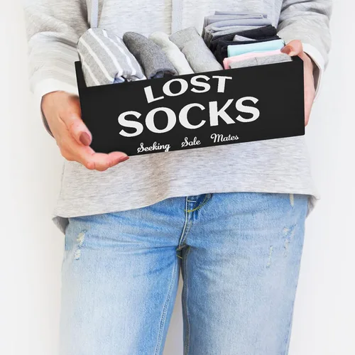Miniatura 5 de Blulu Cartel de cesta de Lost Socks para decoración de cuarto de servicio y accesorios, organizador de almacenamiento de pared para almacenamiento