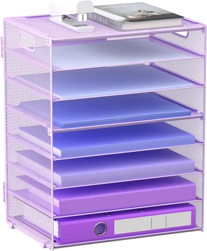 Miniatura 8 de Organizador de bandejas de papel de 8 niveles con asas, organizador de archivos de escritorio de malla para oficina, escuela, escritorio